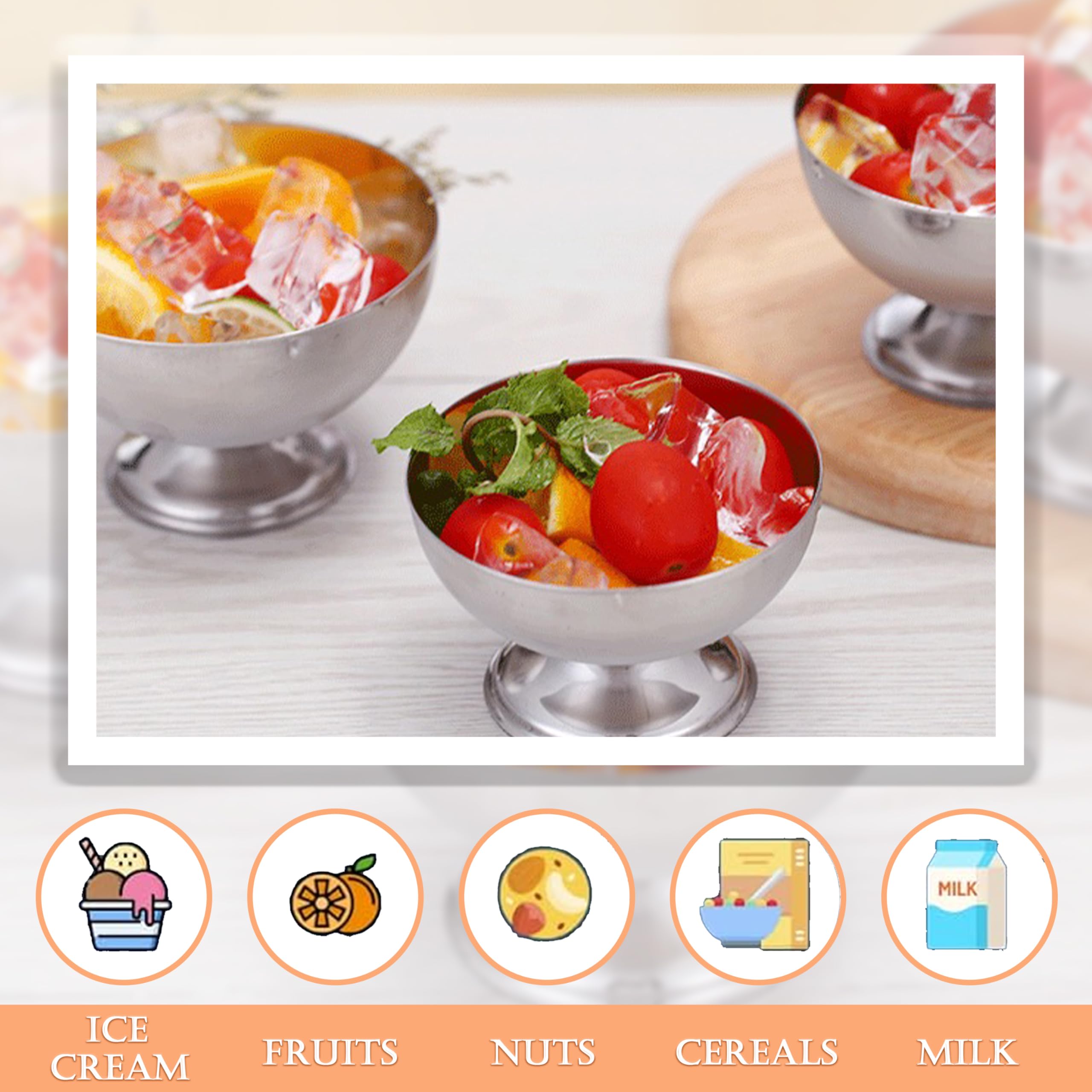 2PCS Stainless Steel Ice Cream Bowls - Reusable Salad & Dessert Cups, Metal Pudding Containers for Snacks, Fruits, Candy, DIY Ice Cream Parfait & Banana Pudding - Perfect for Parties, Picnics & Home Dessert Serving