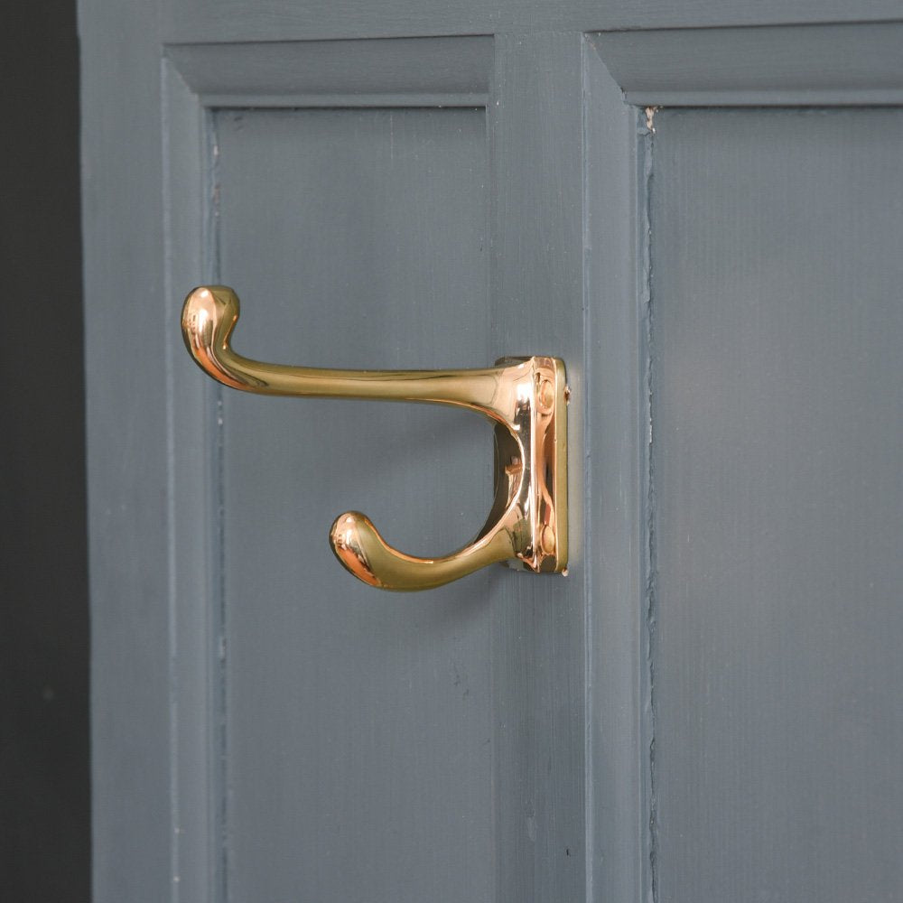 Polished Brass Double Coat Hook - Elegant & Durable Wall Hooks for Hanging Coats, Hats & Bags - Perfect for Entryway, Bedroom & Bathroom Organization