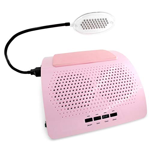 Electric Nail Dust Collector with 2 Powerful Fans & LED Lamp - 110V Manicure Vacuum Cleaner for Salon & Home Use (Pink)