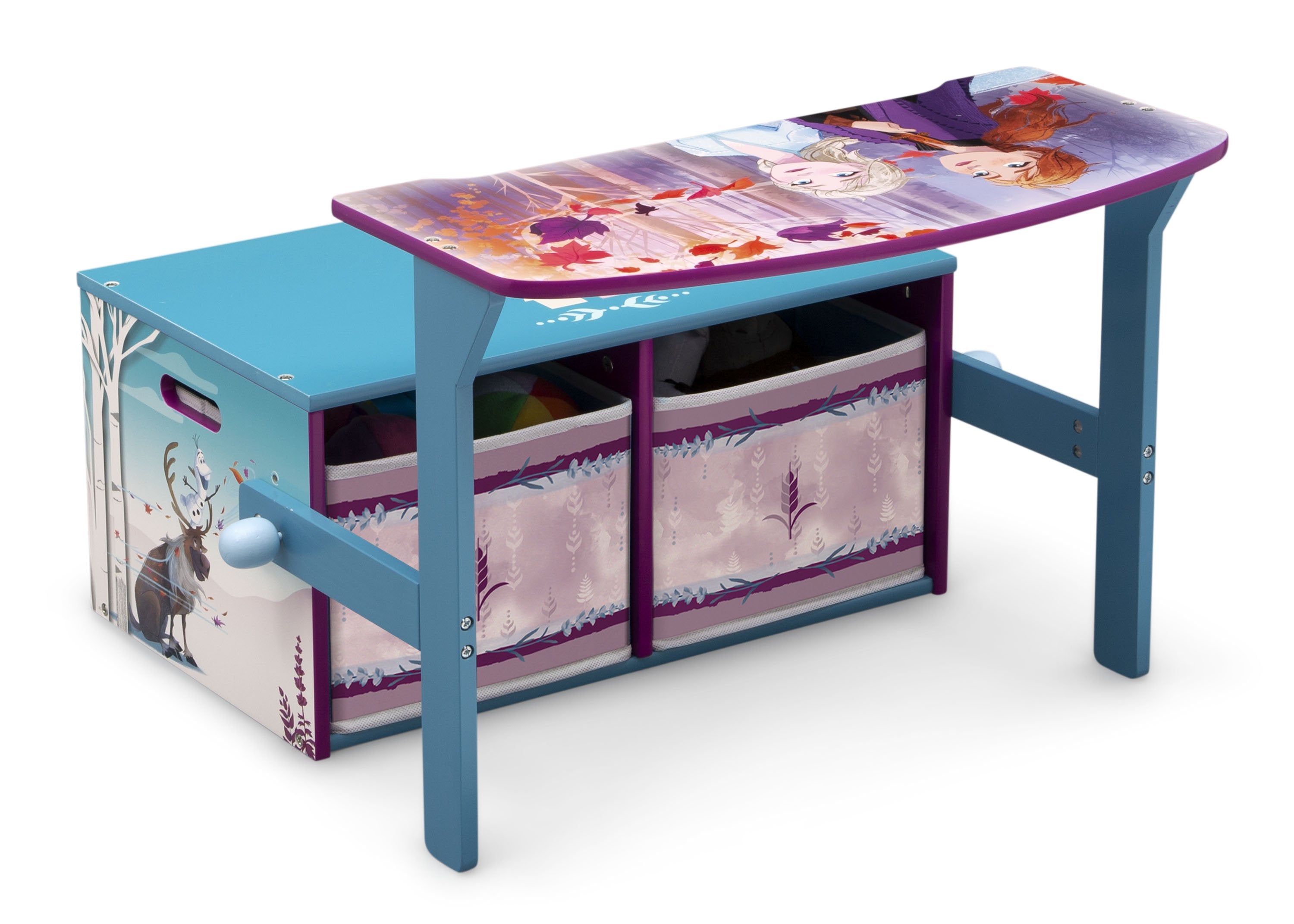 Frozen II Convertible Activity Bench for Kids - Multifunctional Toy Storage & Play Table - Perfect for Bedroom, Playroom & Nursery - Disney Frozen Themed Furniture