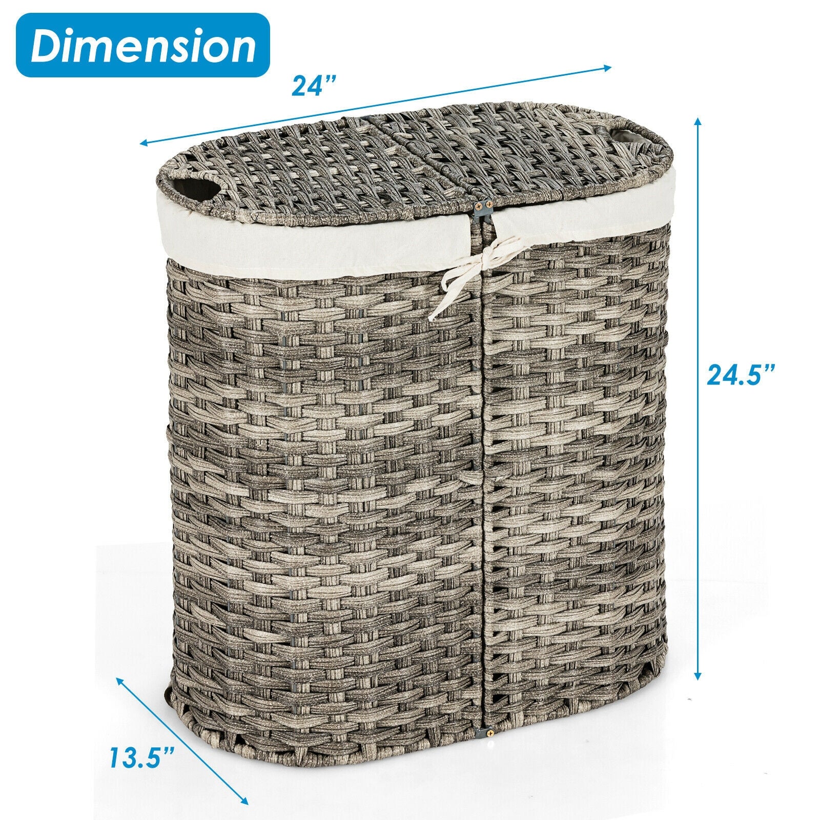Handwoven Laundry Hamper Basket with 2 Removable Liner Bags - Gray Cotton Storage Organizer for Bedroom, Bathroom & Closet - Perfect for Dirty Clothes & Towels