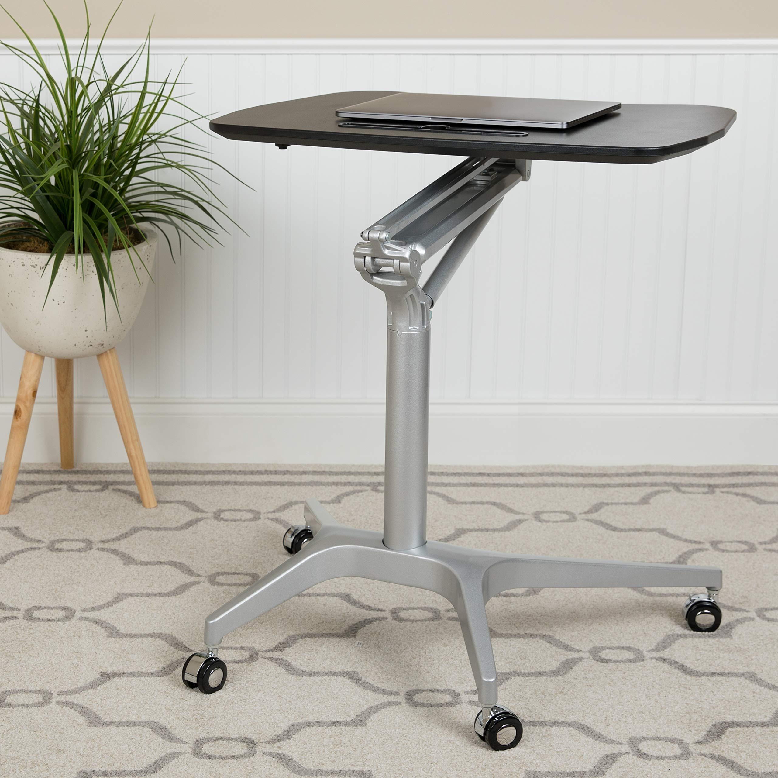 EMMA + OLIVER Adjustable Height Standing Desk - Black Ergonomic Mobile Sit Stand Workstation for Home Office | Perfect for Remote Work, Gaming & Study