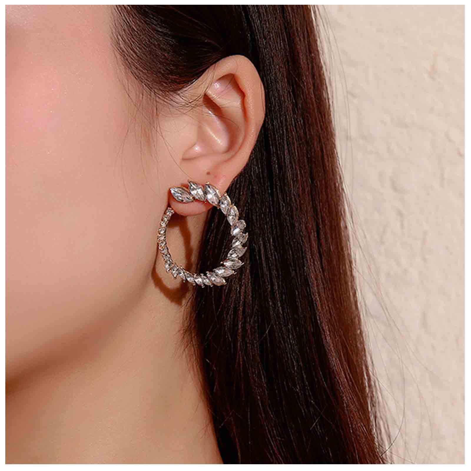 Vintage Rhinestone Hoop Earrings - 14K Gold Plated Round Circle Stud Earrings with Bright Crystals | Elegant Bling Jewelry for Women | Perfect for Weddings, Parties & Special Occasions