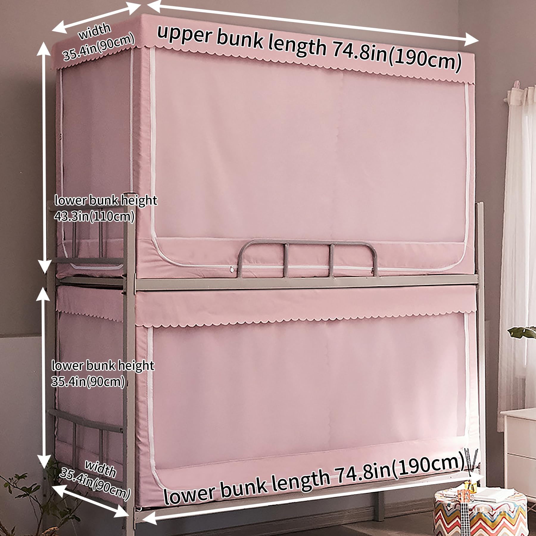 **ATKITS Canopy Bed Curtains & Bunk Bed Tent - Twin Top Bunk Bed Cover with Frame Post Poles, Starry Pink Design for Dorm Rooms & Kids' Bedrooms | Perfect for Student Dorm Decor, Privacy & Cozy Sleeping Space**