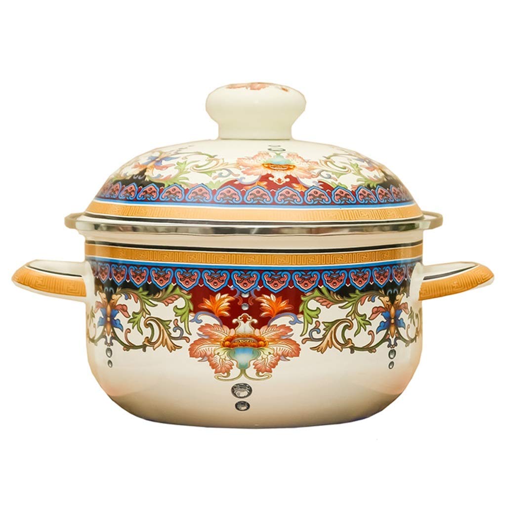 Large Enamel Soup Pot - 6 Quart Stew Pot with Lid, Flat Bottom for Induction Cooker & Gas Stove - Perfect for Cooking Noodles, Stews, Soups & Hot Pot at Home