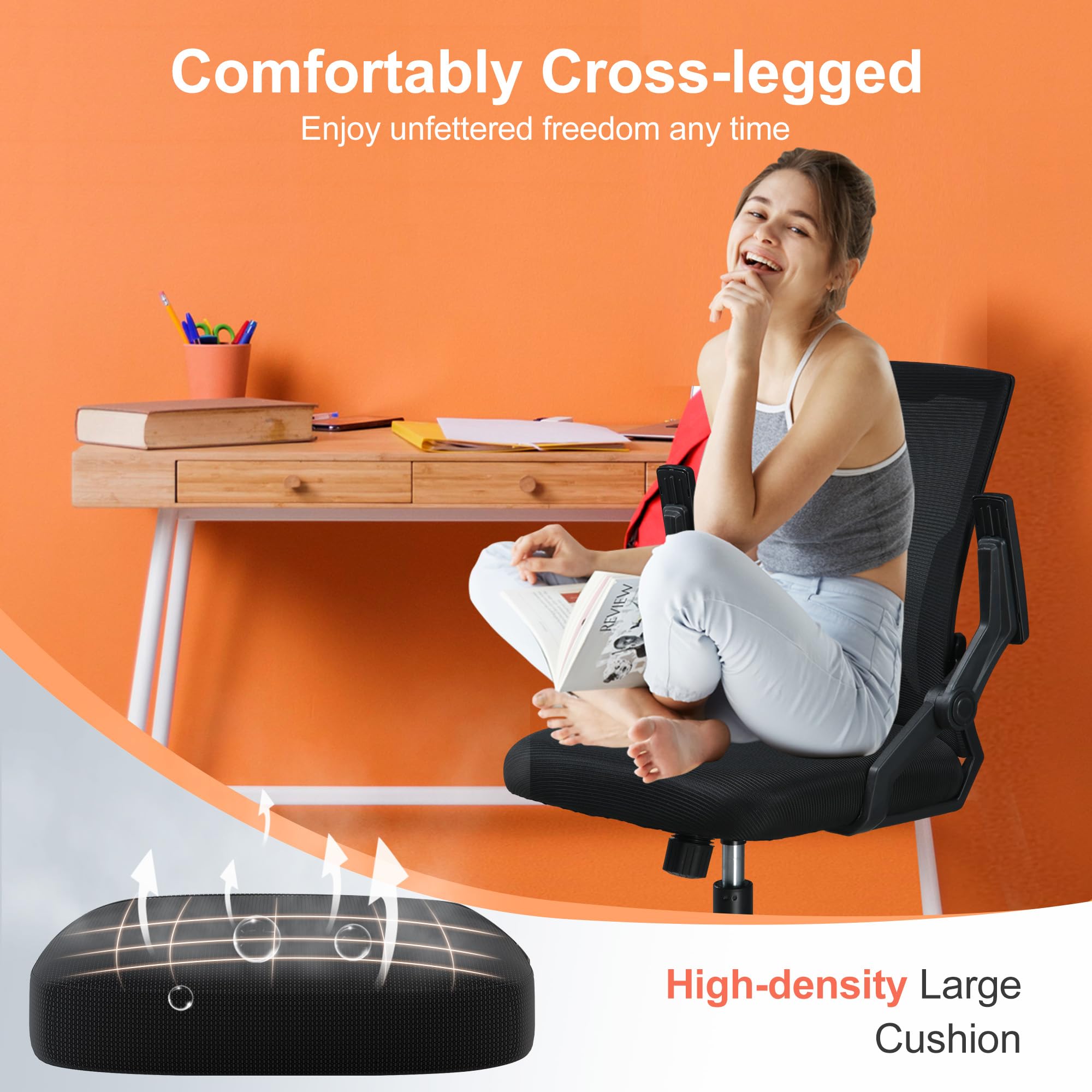 Ergonomic Office Chair with Flip-Up Armrests & Lumbar Support - Adjustable Computer Desk Chair for Home Office, Black (20
