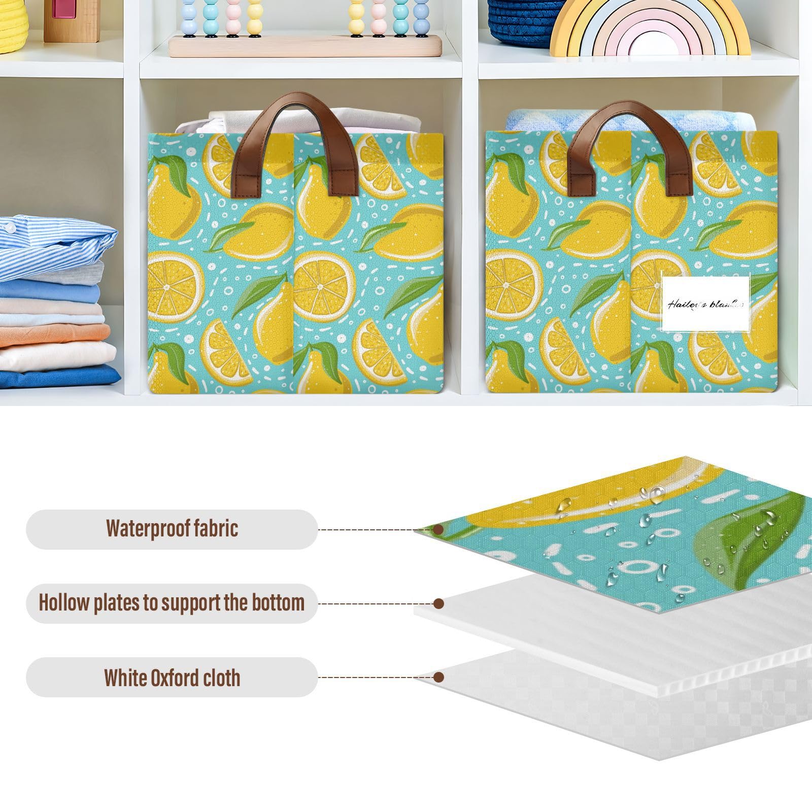 2 Pack Fabric Storage Bins with Metal Frame & Leaves Design - Foldable Closet Baskets for Shelves, Nursery, Home & Office Organization | Perfect for Bedroom Closet, Kids Room & Pantry Storage