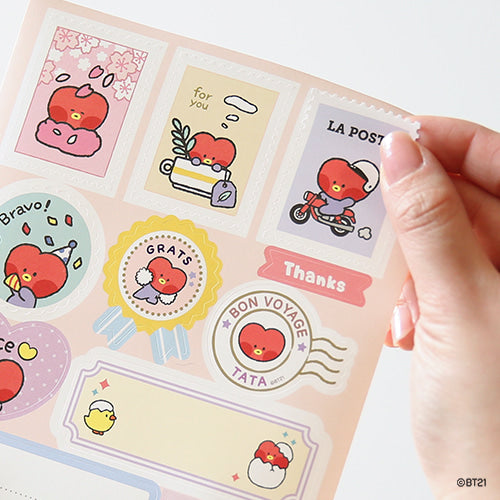BT21 Mini Removable Gift Stickers - Cute Tata Character Decals for Laptops, Phones, Notebooks & DIY Crafts - Perfect for Kawaii Stationery & BTS Fans Collection