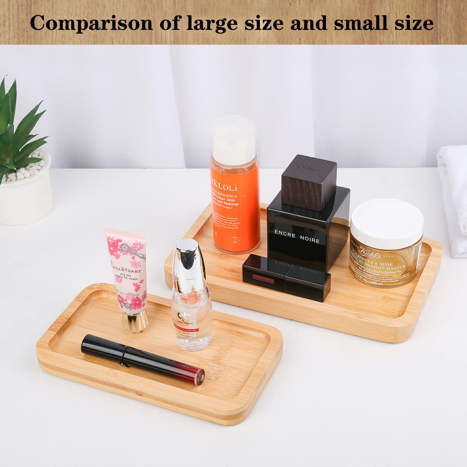 Natural Bamboo Vanity Tray - Smooth Thick Wooden Bathroom Organizer for Perfume, Jewelry, Makeup & Cosmetics | Perfect for Vanity, Dresser & Bathroom Countertop Organization