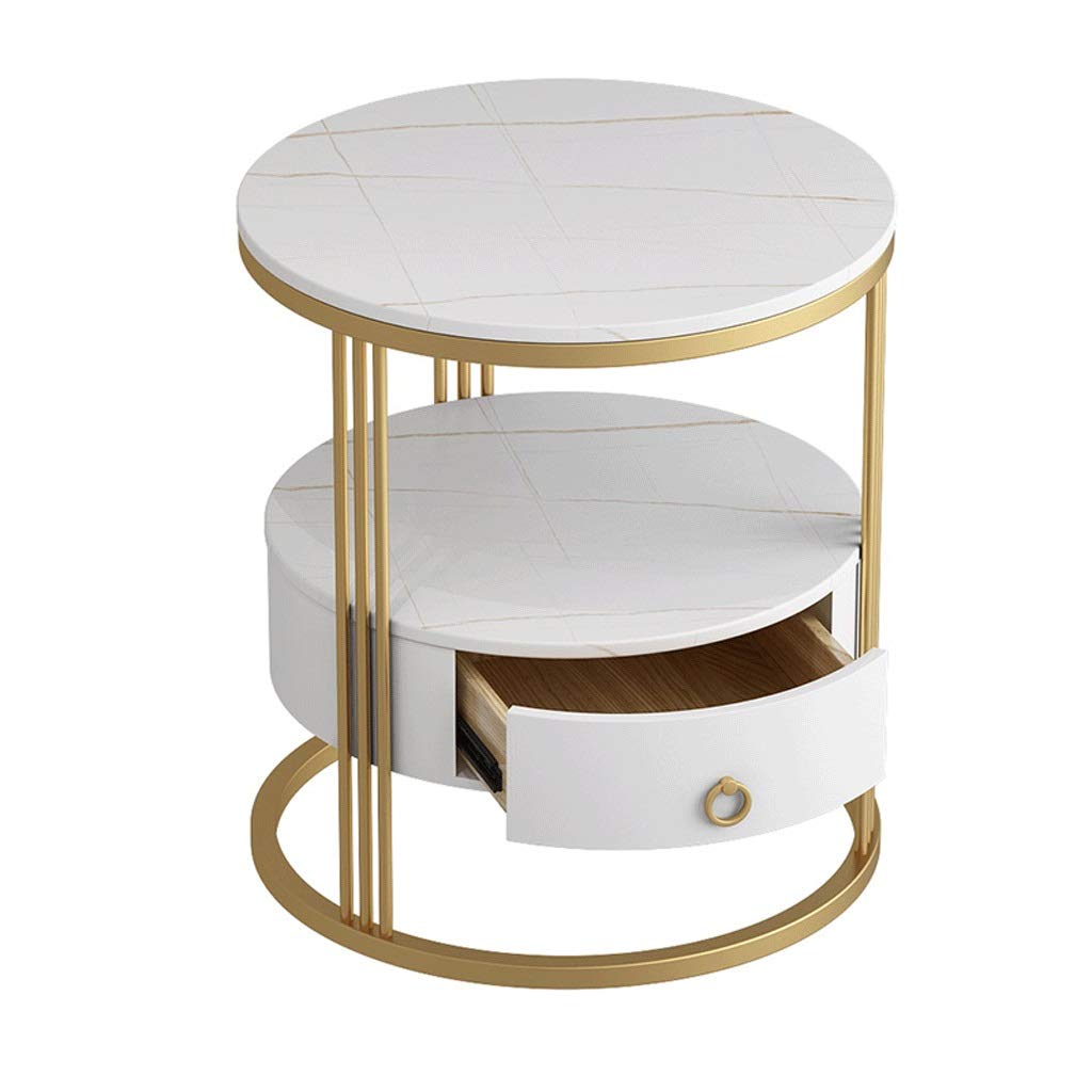 Modern Simplicity Coffee Table & End Table with Drawer - White Marble Sofa Side Table in Gold Finish for Living Room, Bedroom, Balcony | Perfect for Small Spaces, Home Decor & Coffee Lovers