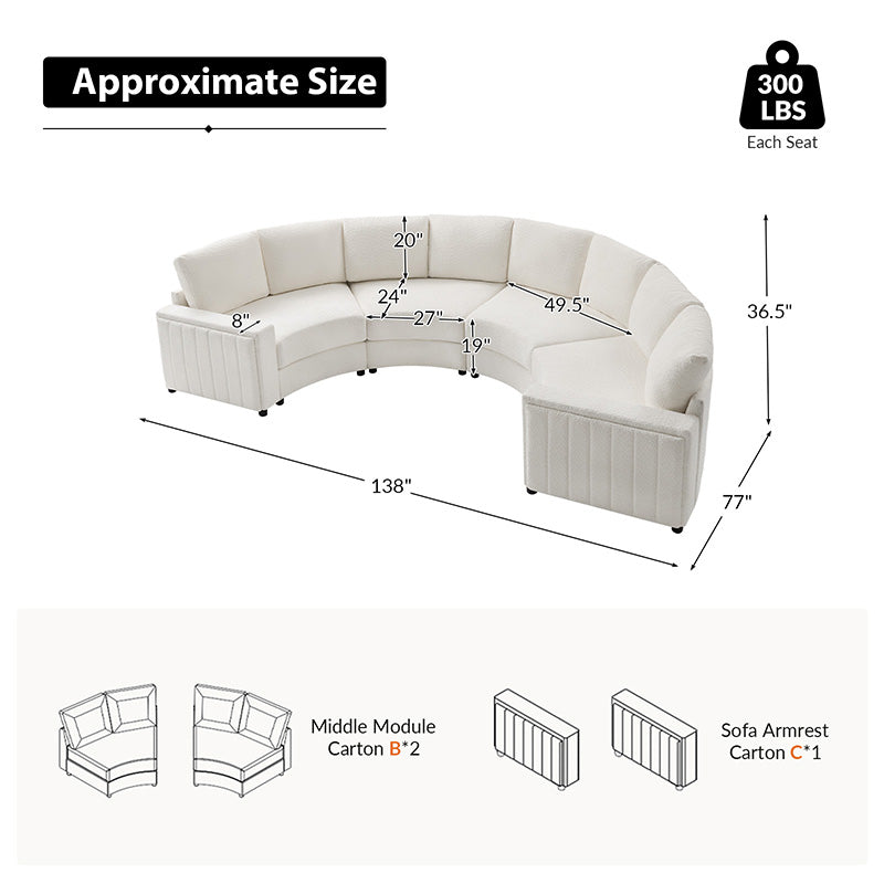 Aeris Modern Curved Sectional Sofa Set - L-Shaped Couch with Ottoman for Living Room, Lounge & Entertainment Spaces | Contemporary Fabric Upholstery, Comfortable Seating for Family & Guests