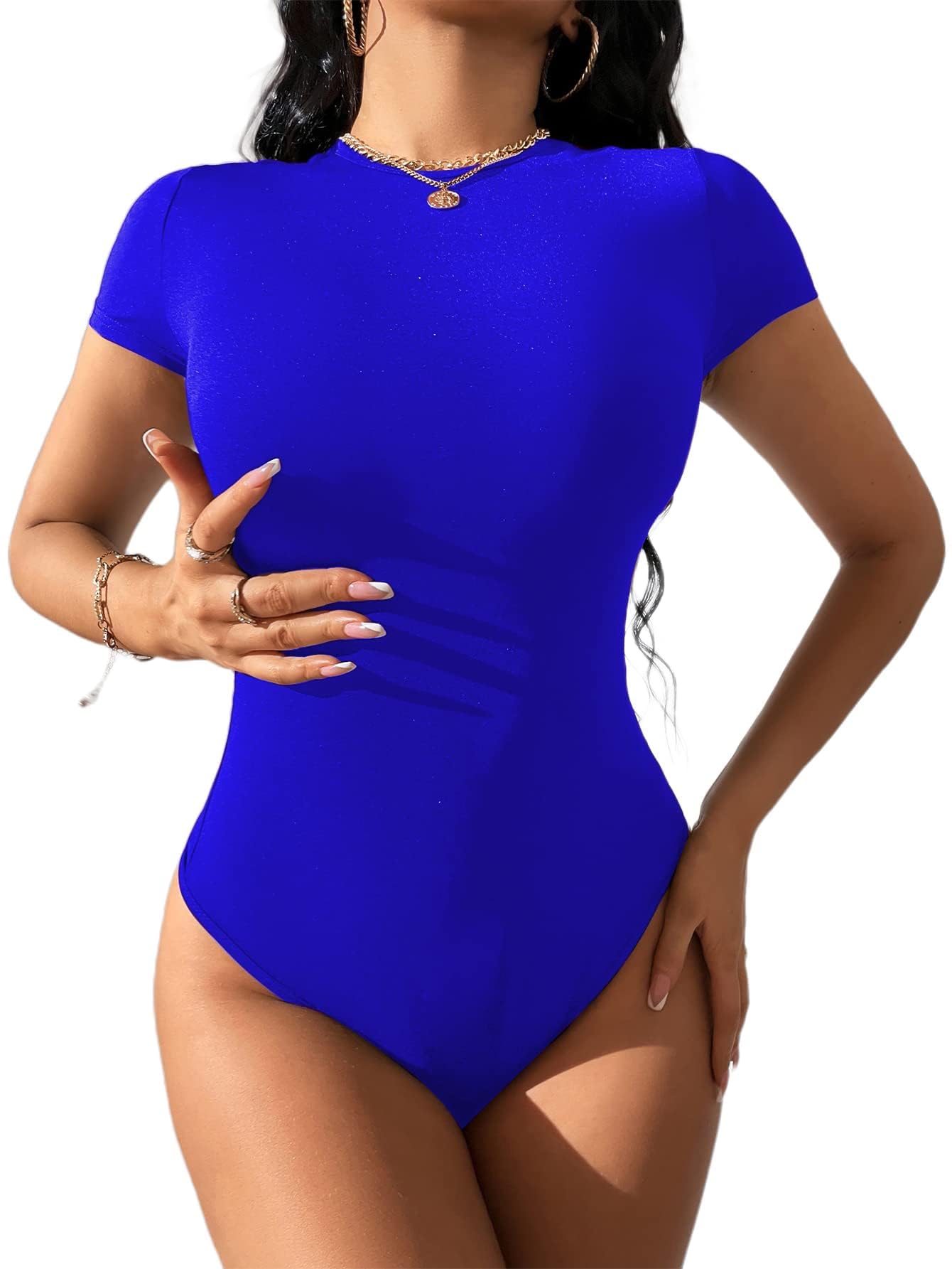 LilyCoco Women's Short Sleeve Bodysuit Tee Shirts - Basic Crew Neck Fitted Leotard Tops for Yoga, Workout & Casual Wear | Stretchy Comfort Fit for Everyday Use