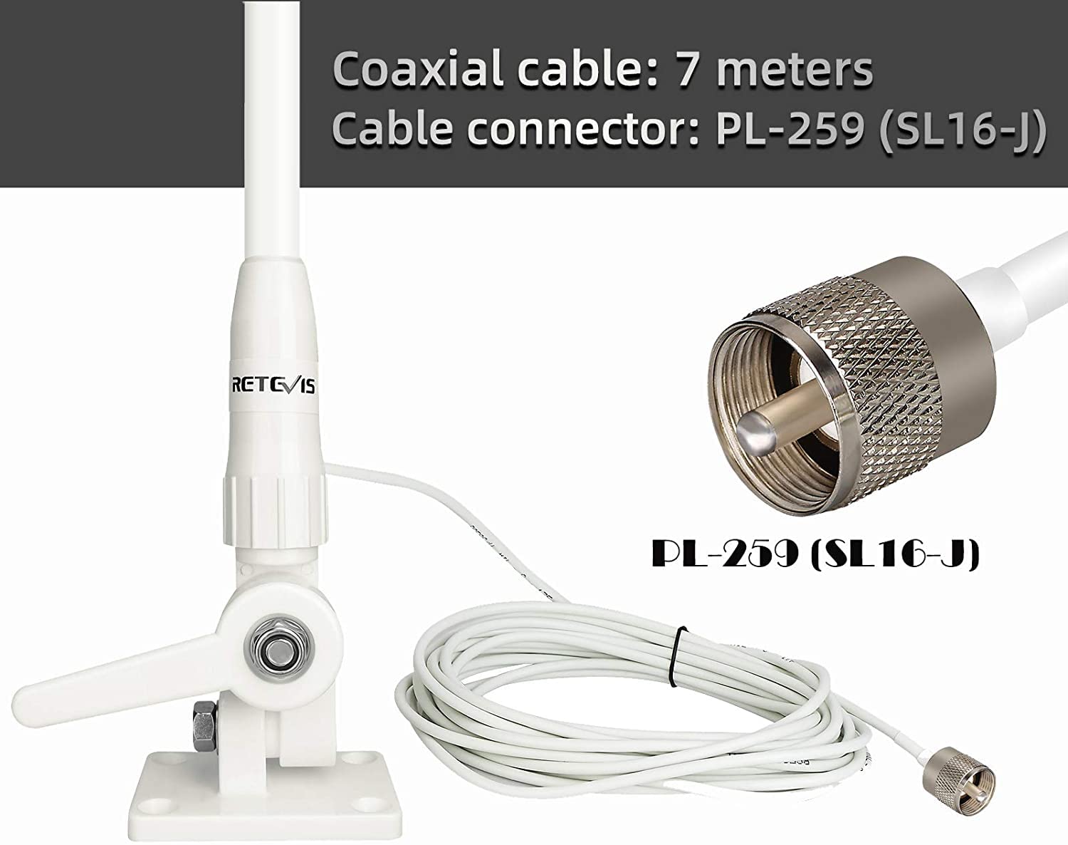 Retevis RA27 Waterproof IP67 Marine Radio with GPS, DSC & NOAA Weather - Fixed Mount VHF Boat Radio with Fiberglass Antenna & 7m Coaxial Cable for Ships & Shore Communication | Ideal for Boating, Fishing & Emergency Situations