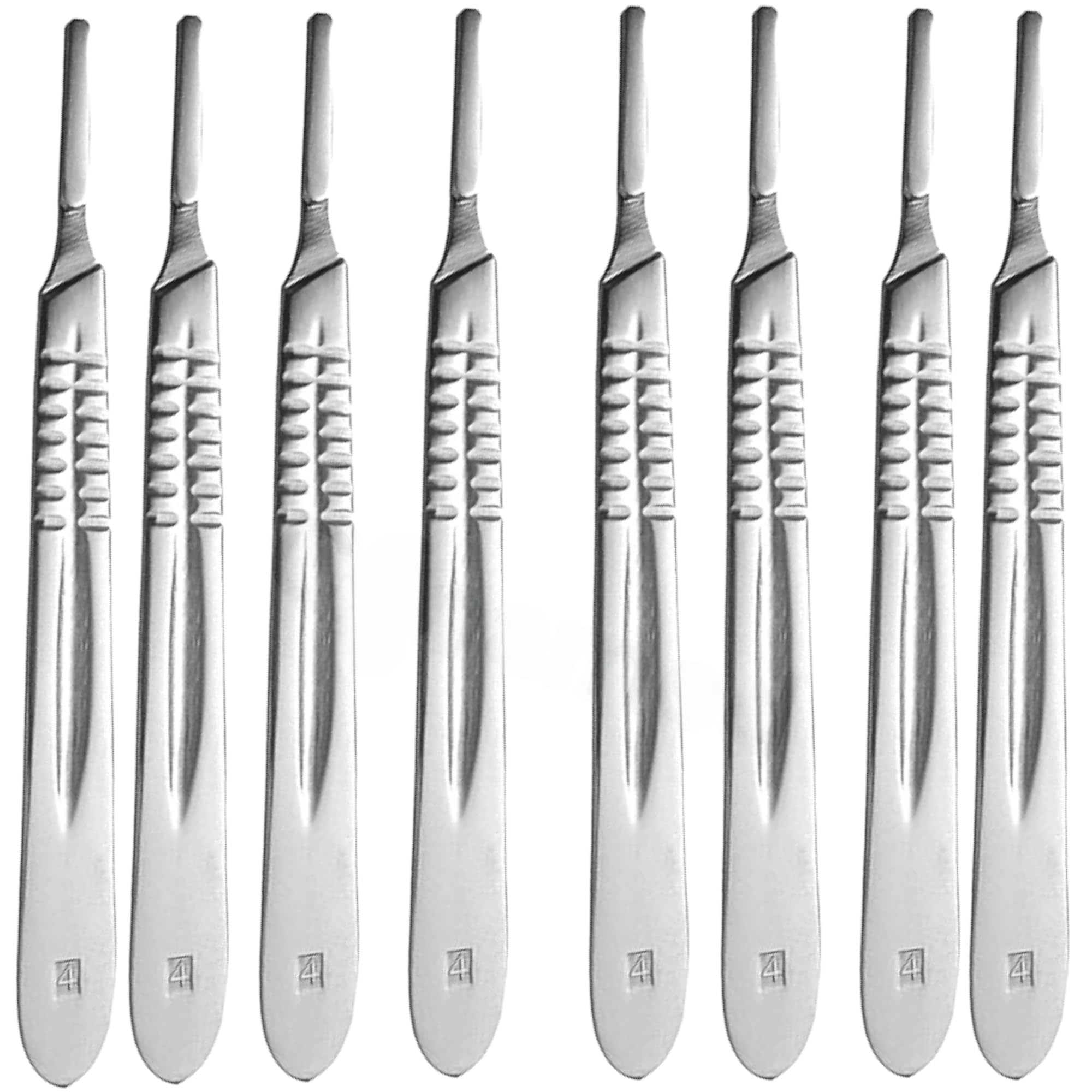Stainless Steel Scalpel Handle #4 - Plain with Grip Grooves, Flat Design for Precision Cutting - Ideal for Taxidermy, Crafts, Wood Carving, Wax Carving, Medical Training & DIY Projects - Blades Not Included (10-Pack)