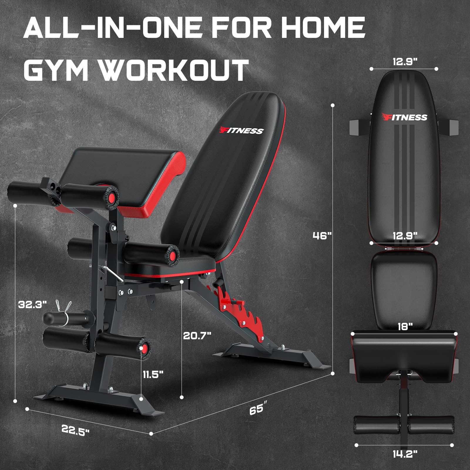 Adjustable Weight Bench with Leg Extension & Preacher Pad - 800lbs Capacity Home Gym Equipment for Flat/Incline/Decline Bench Press & Leg Curl Exercises - Perfect for Strength Training & Home Workouts