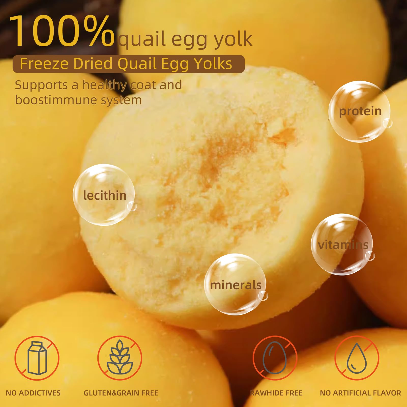 Freeze Dried Quail Egg Yolk Cat & Dog Treats - All Natural, Limited Ingredient Pet Snacks for Training & Rewards | Healthy, Tasty & Wholesome Dog & Cat Food Topper | Perfect for Puppy Training, Senior Pets & Picky Eaters