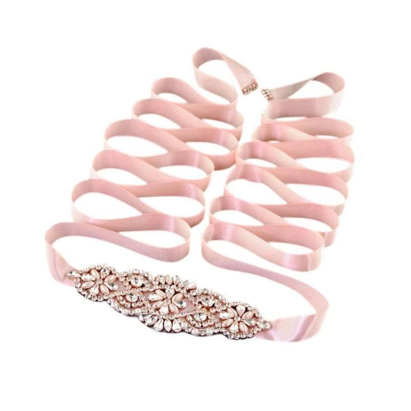 Elegant Crystal Embellished Wedding Belt - Sparkling Bridal Dress Sash with Pink Rose Design | Perfect for Bridal Accessories, Wedding Dresses, and Special Occasion Outfits