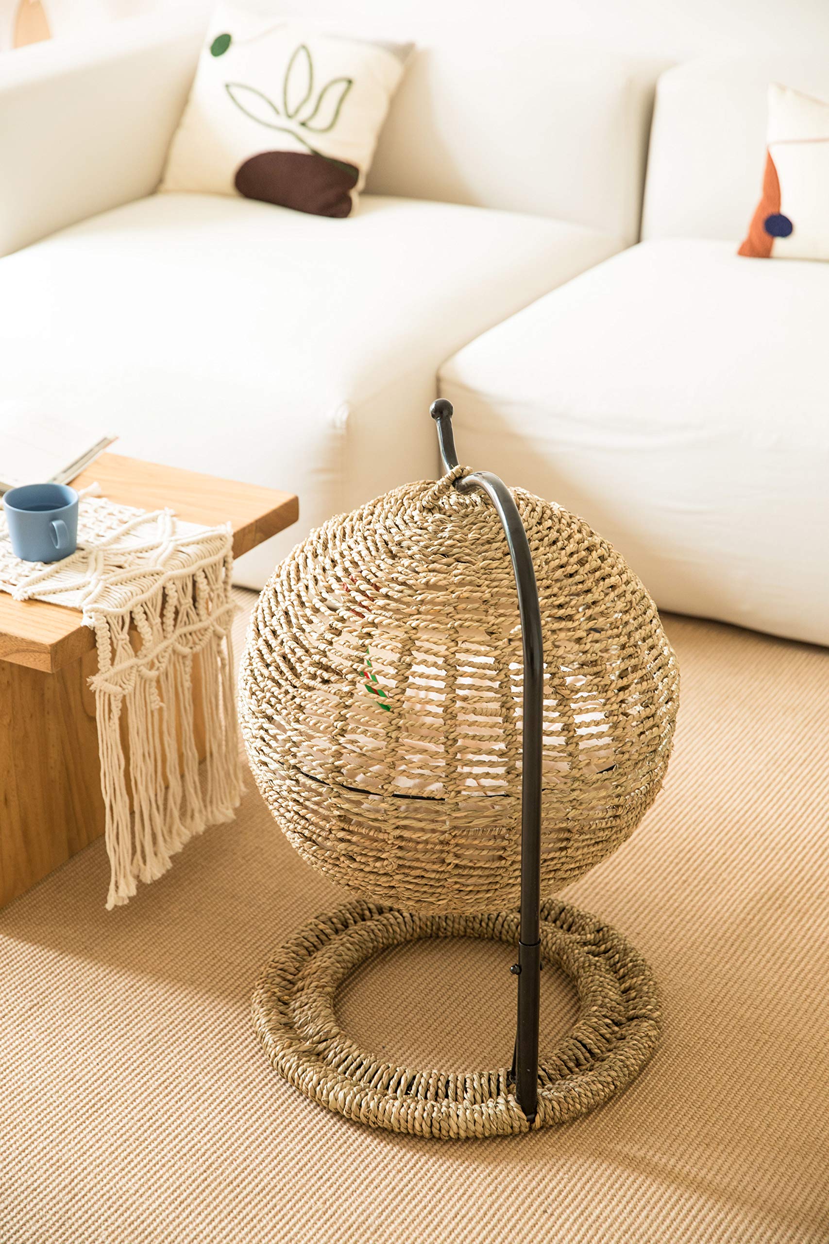 Handmade Wicker Cat Bed - Hanging Pet Basket with Cushion for Small Cats & Dogs | Cozy Indoor/Outdoor Pet House for Lounging & Napping