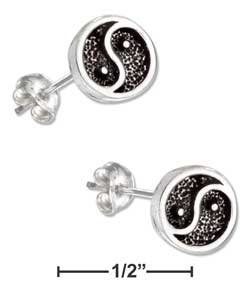 Sterling Silver Mini Antique Yin Yang Earrings for Women - Hypoallergenic Post Earrings for Daily Wear, Yoga, Meditation & Spiritual Gifts