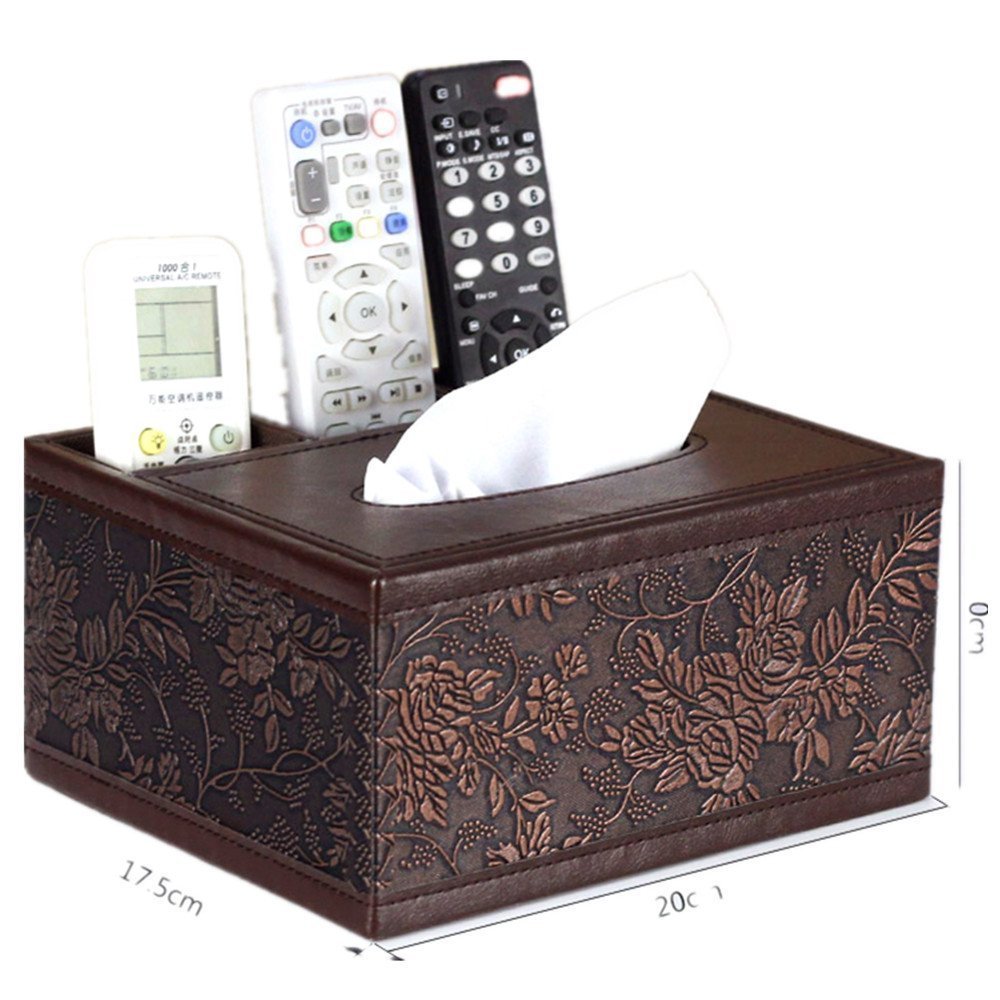 Premium PU Leather Tissue Box Holder with 3 Compartments - Organizer for Pens, Pencils, Remote Control & Phone - Stylish Desk Accessory for Home & Office Decor
