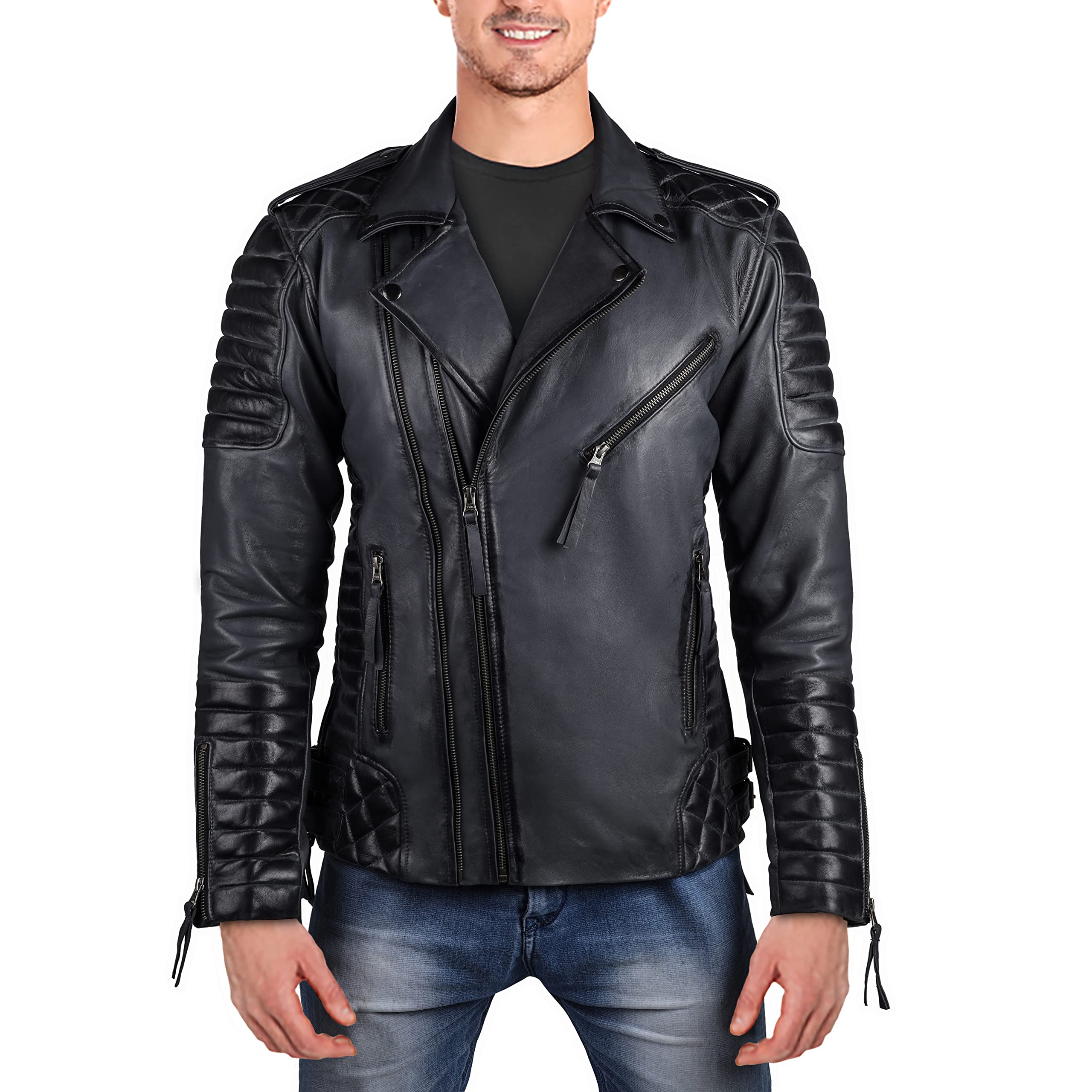 Men's Genuine Leather Jacket - XS Black | Stylish & Durable for Casual Wear & Motorcycle Riding