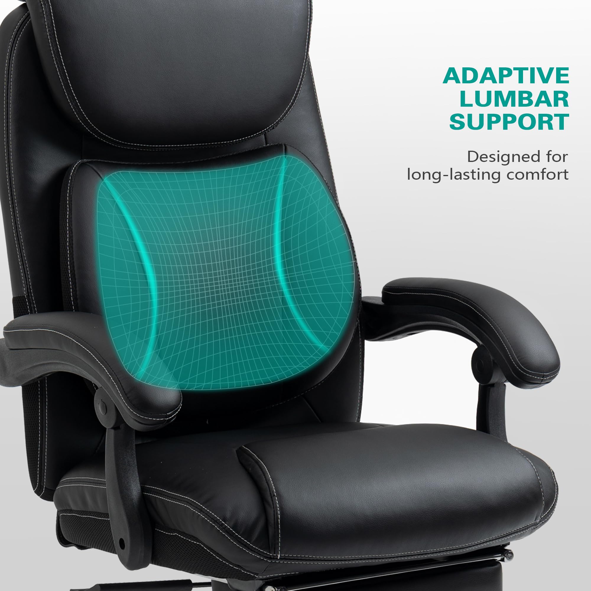 Ergonomic High Back Office Chair with Adjustable Lumbar Support & Headrest - Executive Computer Desk Chair for Home Office with Footrest, Black - Perfect for Long Work Hours & Gaming Sessions