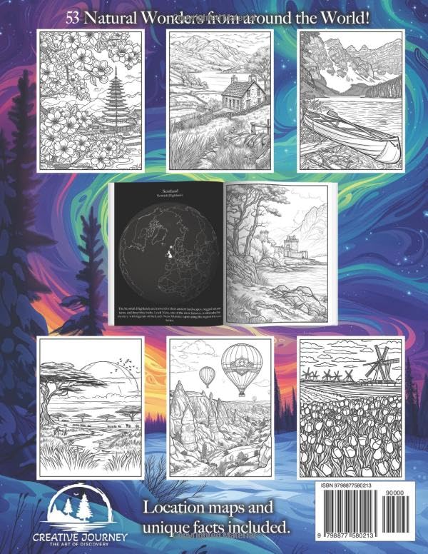 Relaxing Landscapes Adult Coloring Book: World's Most Scenic Nature Wonders for Stress Relief & Mindfulness - Perfect for Artists, Therapy & Creative Meditation
