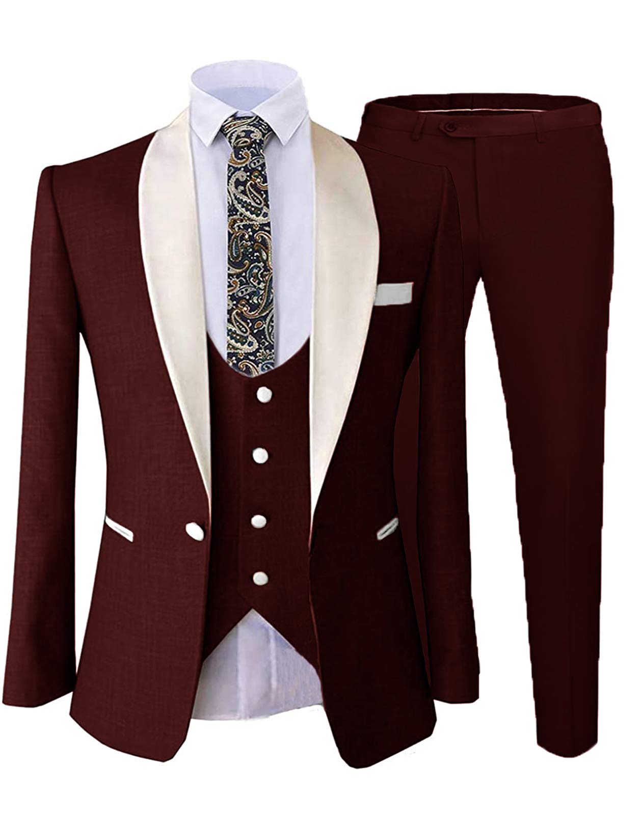 Setwell Men's Slim Fit 3-Piece Tuxedo Suit with Shawl Lapel Blazer for Weddings & Formal Events | Perfect for Prom, Gala Dinners & Black Tie Parties | ST-XZ001