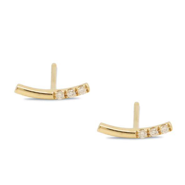 White Diamond Stud Earrings for Women - 14K Gold Plated Balance Bar Earrings - Elegant Everyday Jewelry for Work, Party & Special Occasions