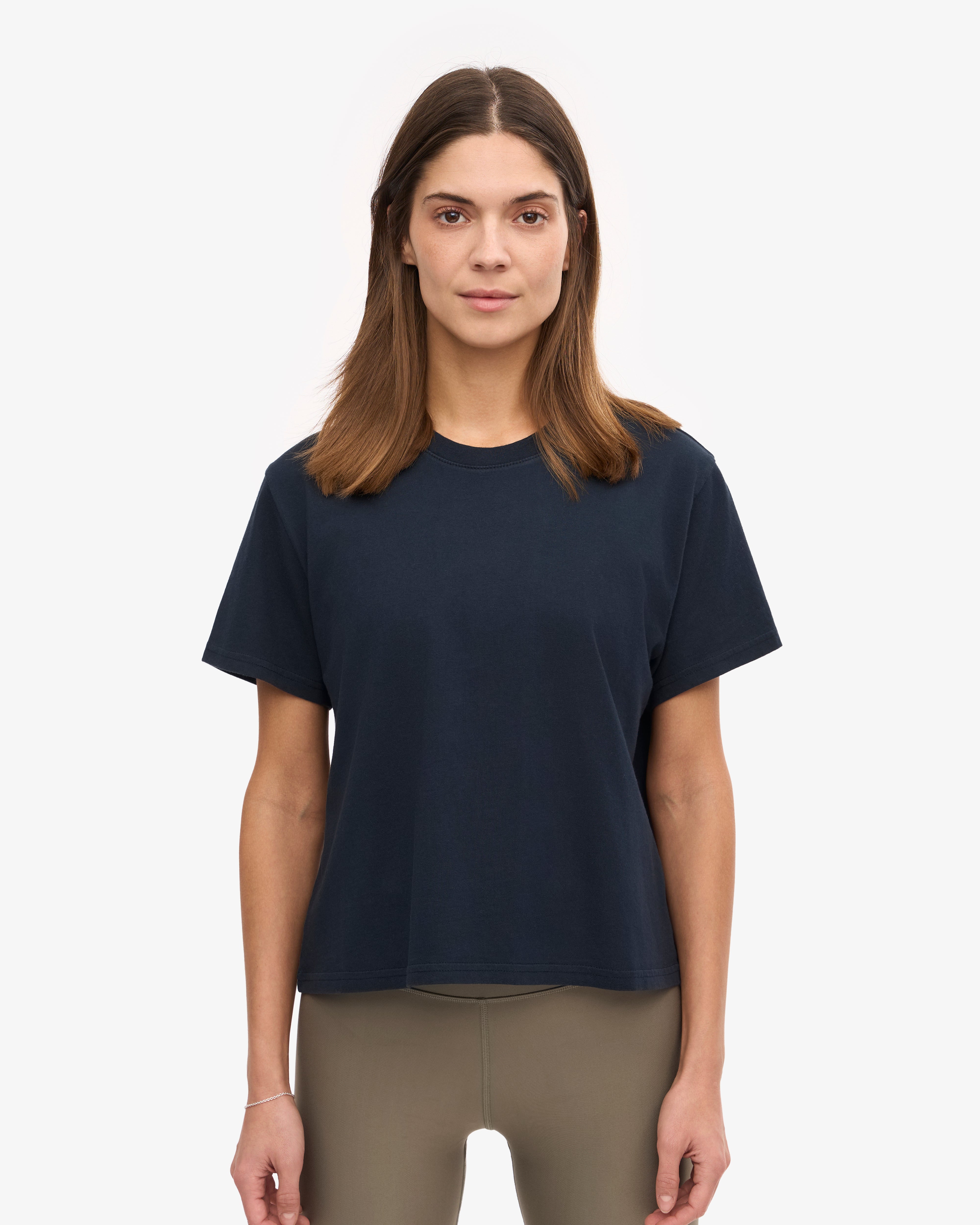Organic Boxy Crop Tee - Navy Blue | Women's Casual Short Sleeve T-Shirt | Perfect for Yoga, Running & Everyday Wear