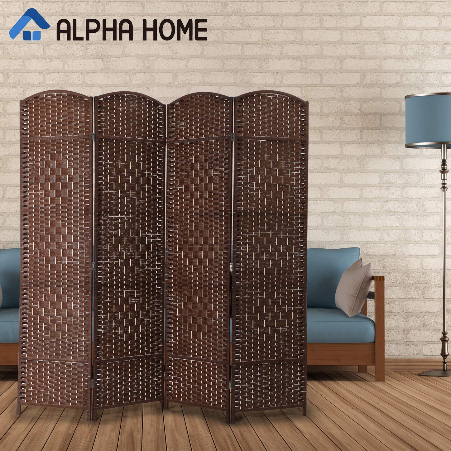 ALPHA HOME 6FT Woven Room Divider - 4 Panel Portable Folding Privacy Screen with Double Hinges, Freestanding Shoji Style Partition for Living Room, Hall, Parlor - Blackout Blinds for Home Office & Bedroom Privacy