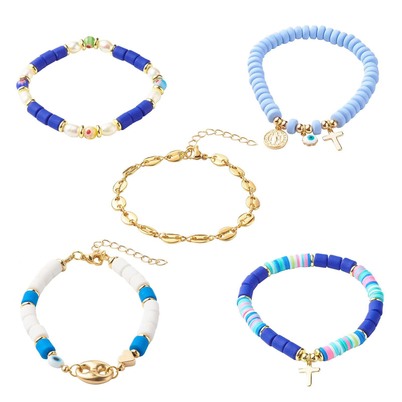 Ornaland Stretch Beaded Bracelets for Women & Men - Stackable Bohemian Surfer Jewelry for Summer Beach & Festival Wear - Adjustable Heishi Beads Bracelet Set for Casual & Boho Style