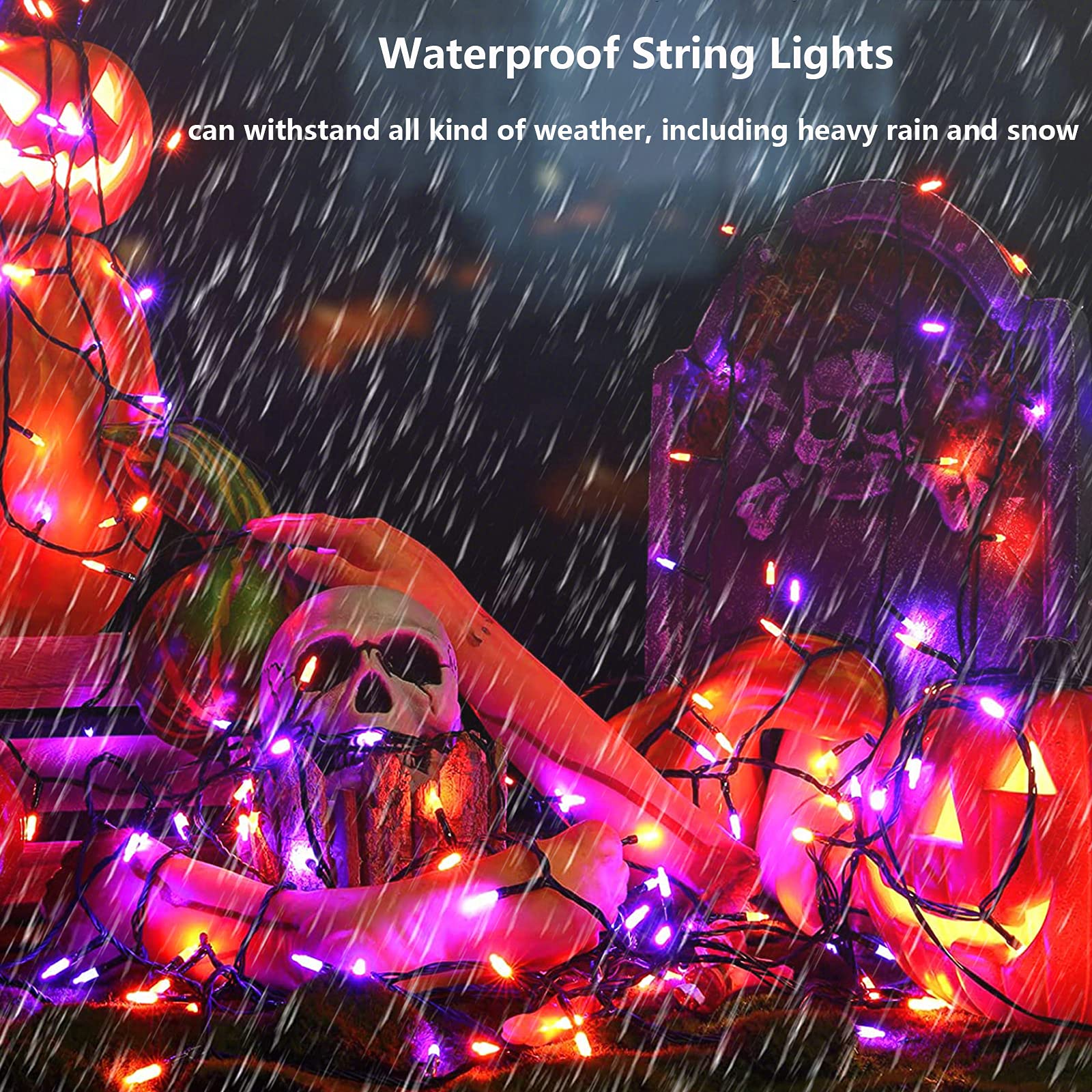 Joomer Orange Purple Halloween Lights - 33ft 100 LED Battery Operated String Lights with 8 Modes & Timer, Waterproof for Indoor Outdoor Halloween Party Decorations, Yard, Garden, Porch, and Home Decor