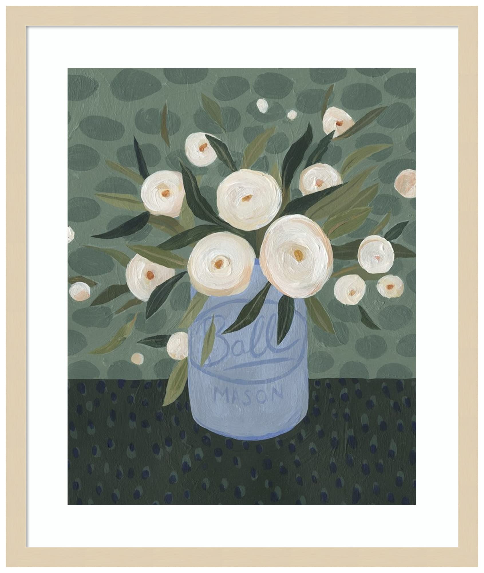 Emma Scarvey Mason Jar Bouquet III Wood Framed Wall Art Print - 21x25 Inches, Svelte Natural Frame - Farmhouse Decor for Living Room, Kitchen & Bedroom