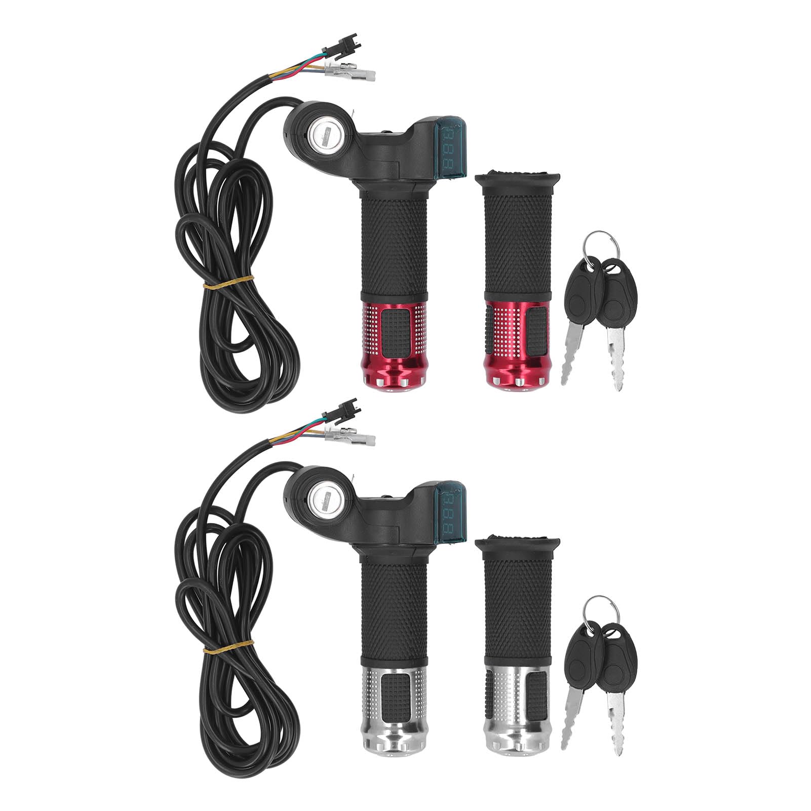 1 Pair Electric Bike Throttle Grips - 10 Inch Aluminum Alloy E-Scooter Throttle with LED Display & Power Key Lock for E-Bike (Red) | Perfect for Commuting, Off-Road & Urban Riding