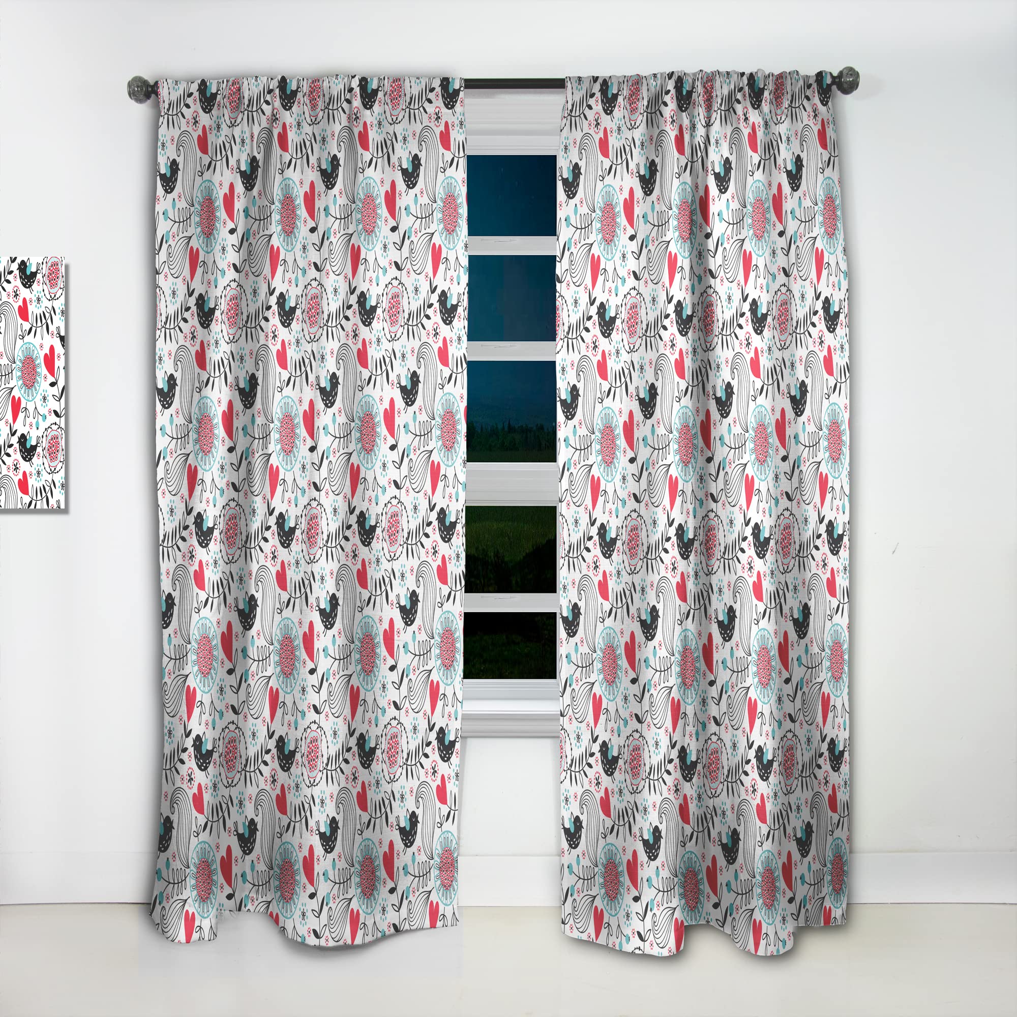 Floral Print Thermal Insulated Curtains - 52x63 Inch Single Panel for Bedroom & Living Room - Elegant Home Decor for Cozy Spaces & Sunlight Control