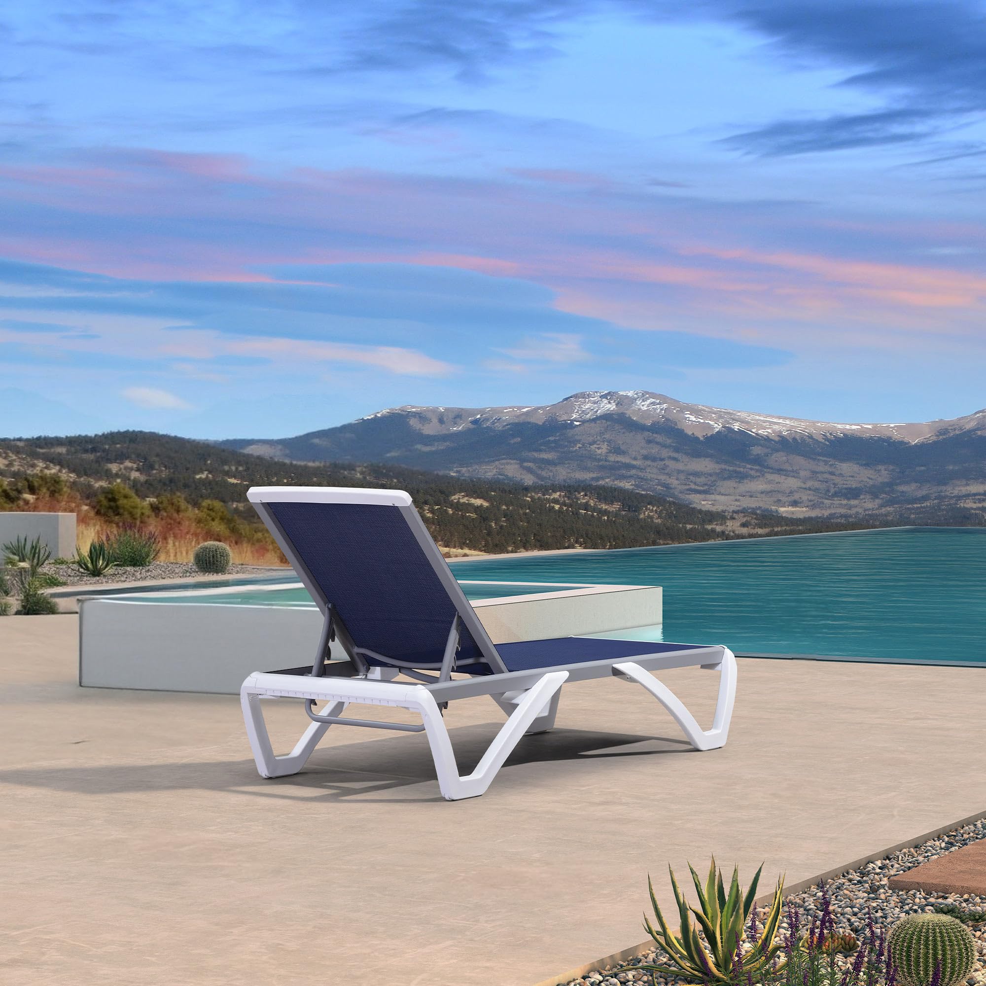 PURPLE LEAF Outdoor Chaise Lounge Chair - Aluminum & Plastic Stackable Sun Lounger for Pool, Beach, Patio - Dark Blue Tanning Chair | Perfect for Sunbathing, Relaxing by the Pool & Backyard Lounging
