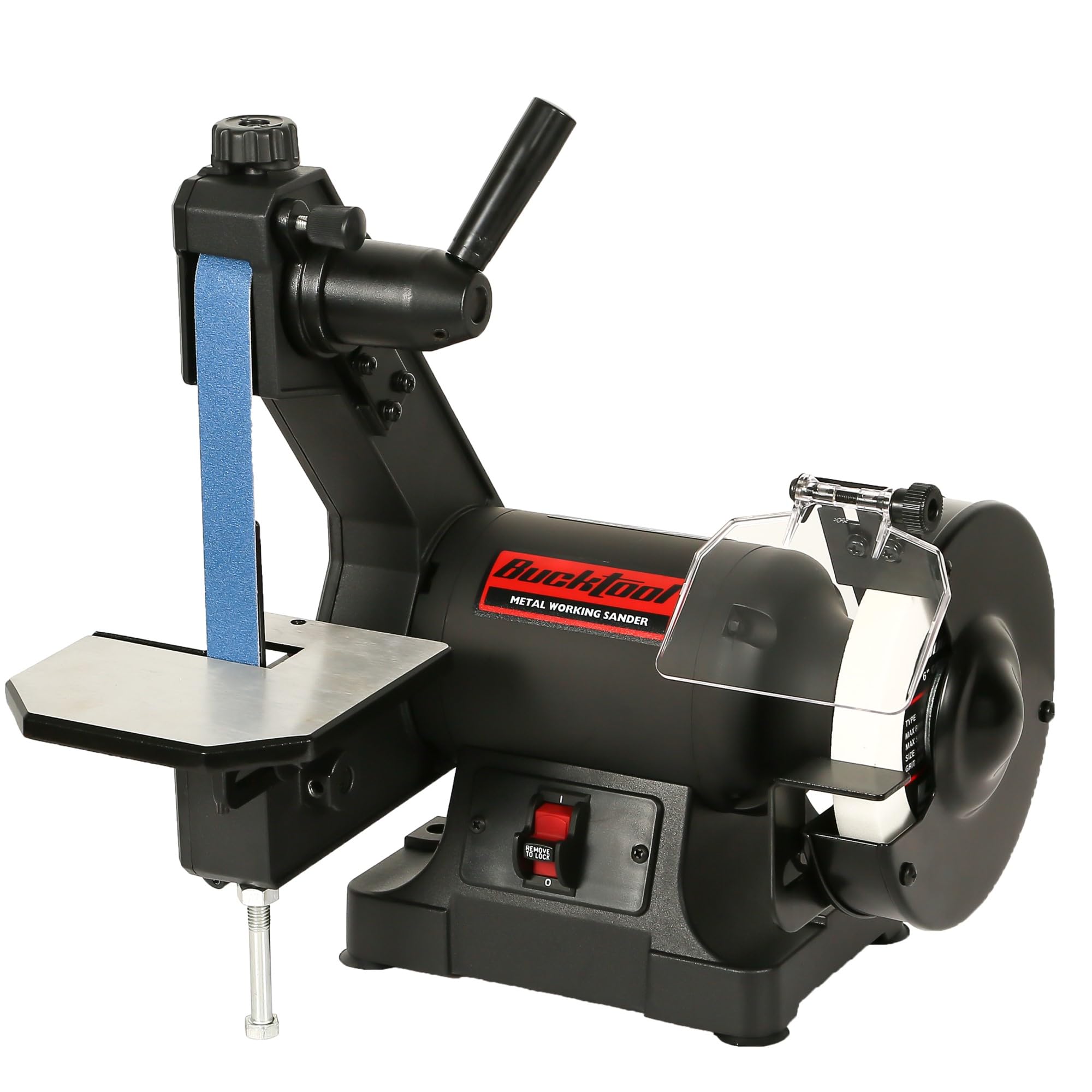 Bucktool 1x30 Inch Belt & 6 Inch Disc Sander Combo - 1/3 HP Low Speed Bench Grinder for Knife Making, Sharpening, Woodworking & Metalworking - Perfect for DIY Projects, Home Workshops & Professional Use