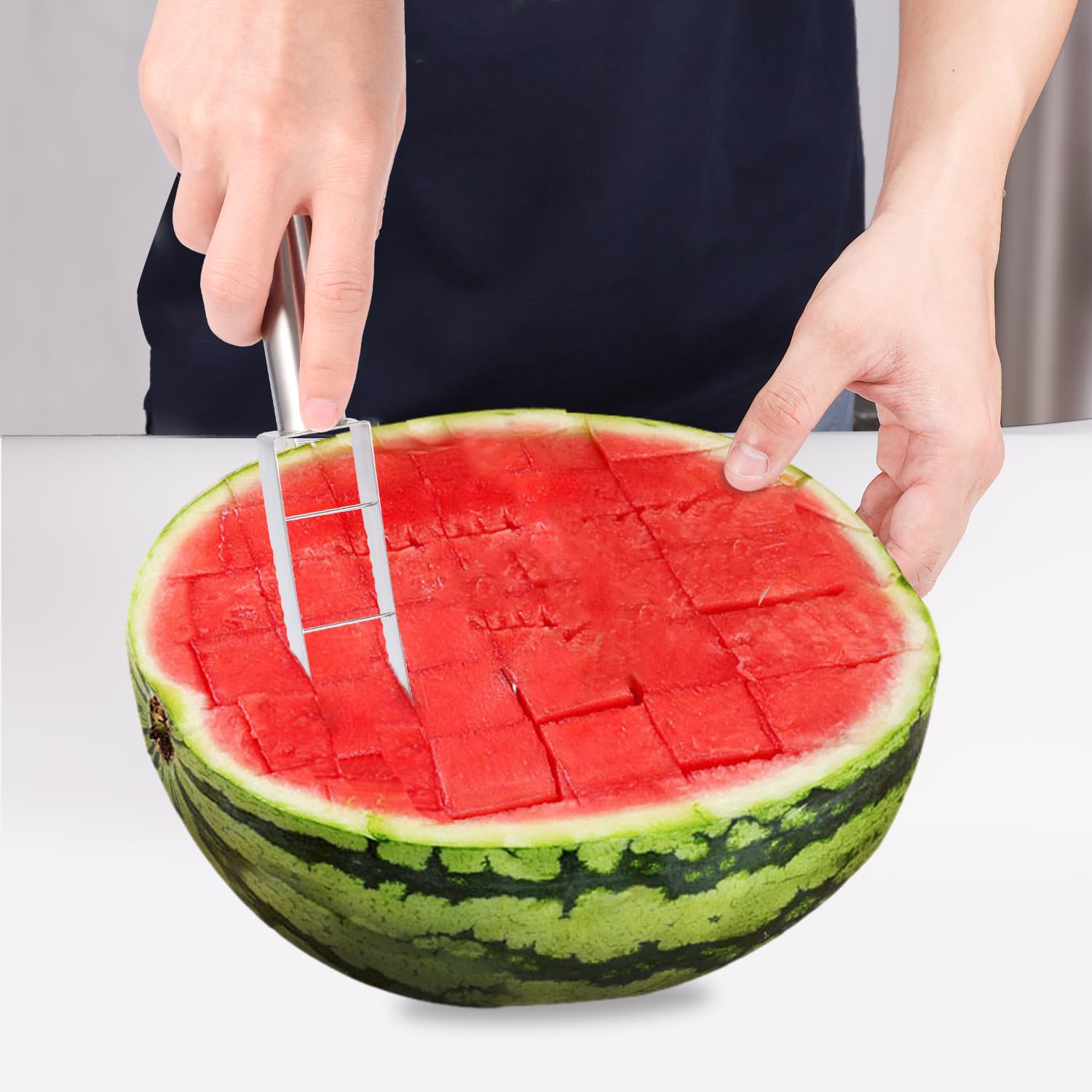 Premium Stainless Steel Watermelon Cutter with 3 Fruit Forks - Quick & Easy Melon Cube Slicer for Kitchen - Perfect for Summer BBQs, Picnics, and Fruit Salad Preparation