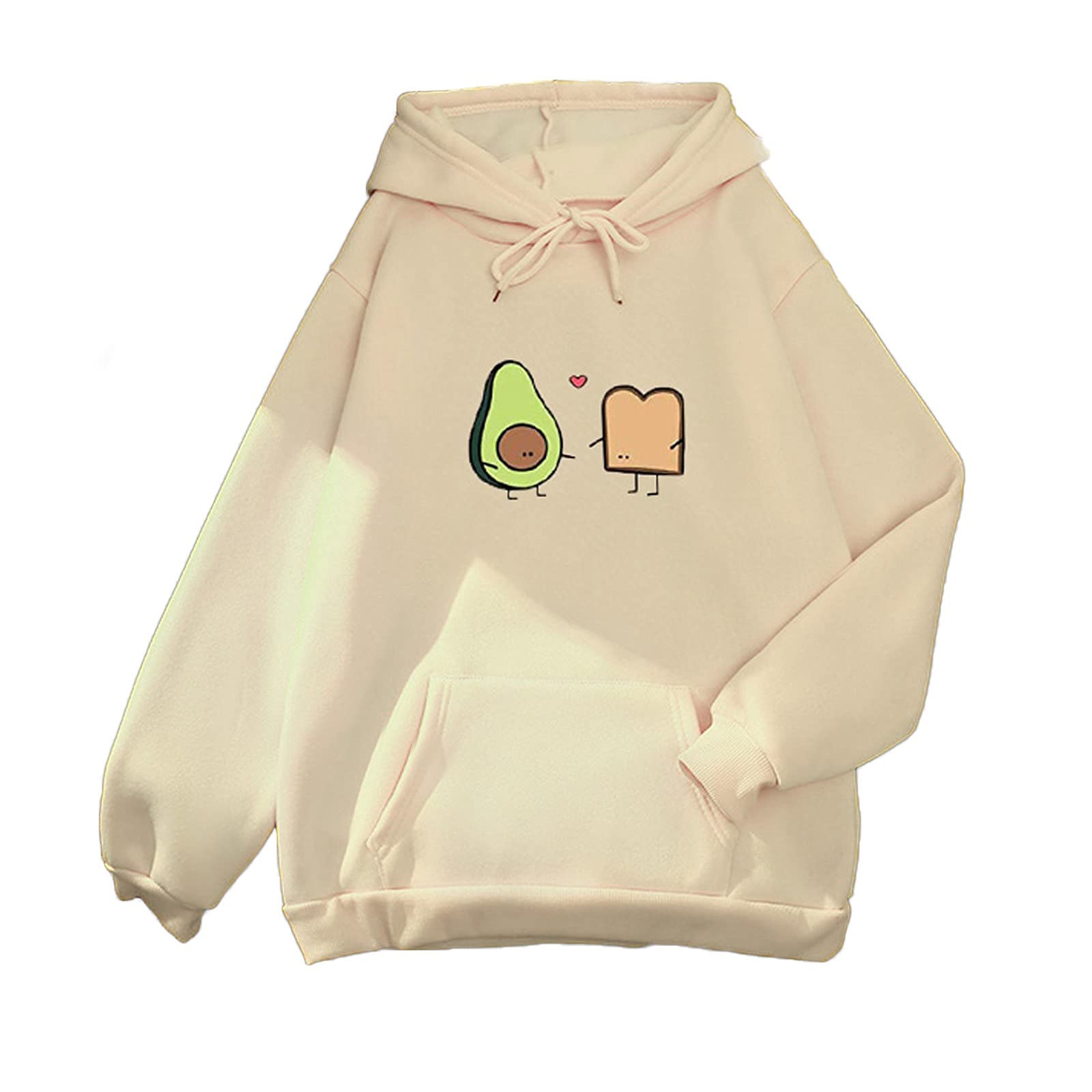 Cute Cartoon Avocado & Bread Print Women's Hoodie - Long Sleeve Pullover Sweatshirt with Pocket for Autumn & Winter | Cozy Casual Wear for Fall Outfits, College Campus & Weekend Errands