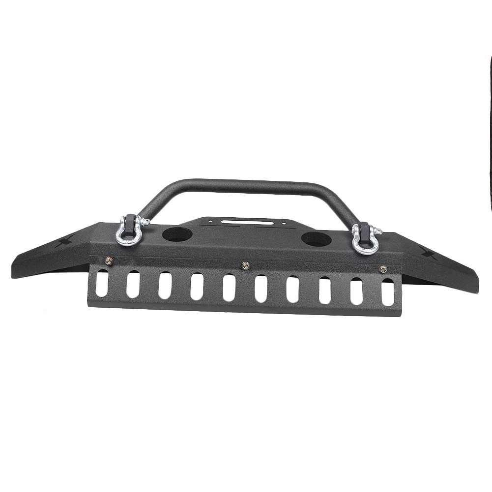 Jeep Wrangler JK 07-18 Front Bumper - Heavy Duty Rock Crawler Bumper with Skid Plate, Fog Light Holes, D-Rings & Winch Plate | Textured Black Finish | Off-Road, Trail Riding & Adventure Vehicle Protection