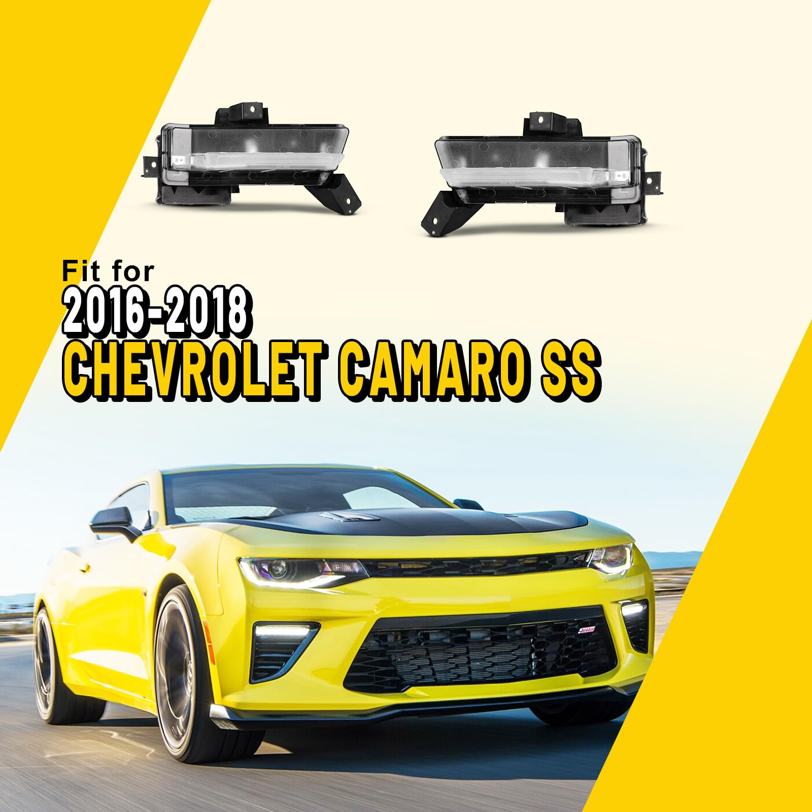 LED Fog Lights Assembly for 2016-2018 Chevy Camaro SS - DRL Fog Lamp Replacement with Wiring Kit & Switch - Clear Lens (1 Pair) - Perfect for Night Driving & Off-Road Adventures