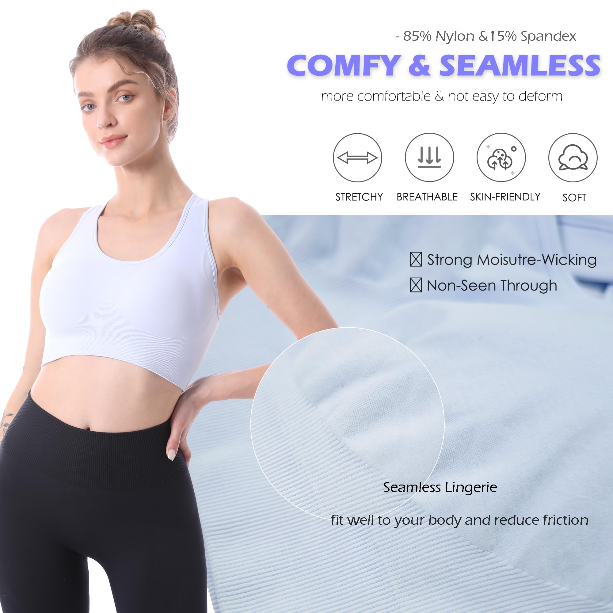 CLDFHX Women's Seamless Wireless Cross Back Sports Bra - Yoga, Fitness & Casual Wear - Breathable Workout Top for Running, Gym & Active Lifestyle