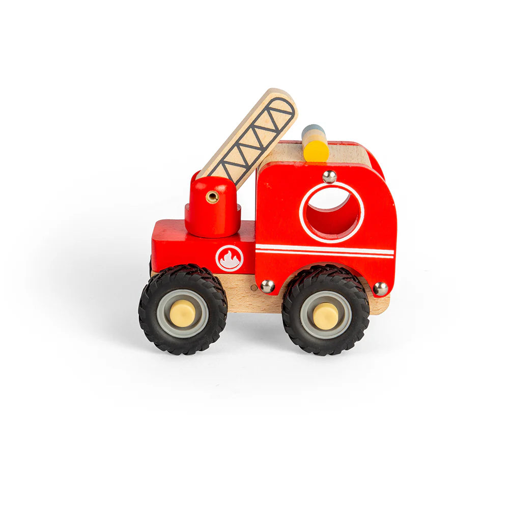 Wooden Mini Fire Truck Toy for Kids - Handmade Wooden Fire Engine with Moving Wheels - Perfect for Pretend Play, Gift for Toddlers & Children's Birthday Party