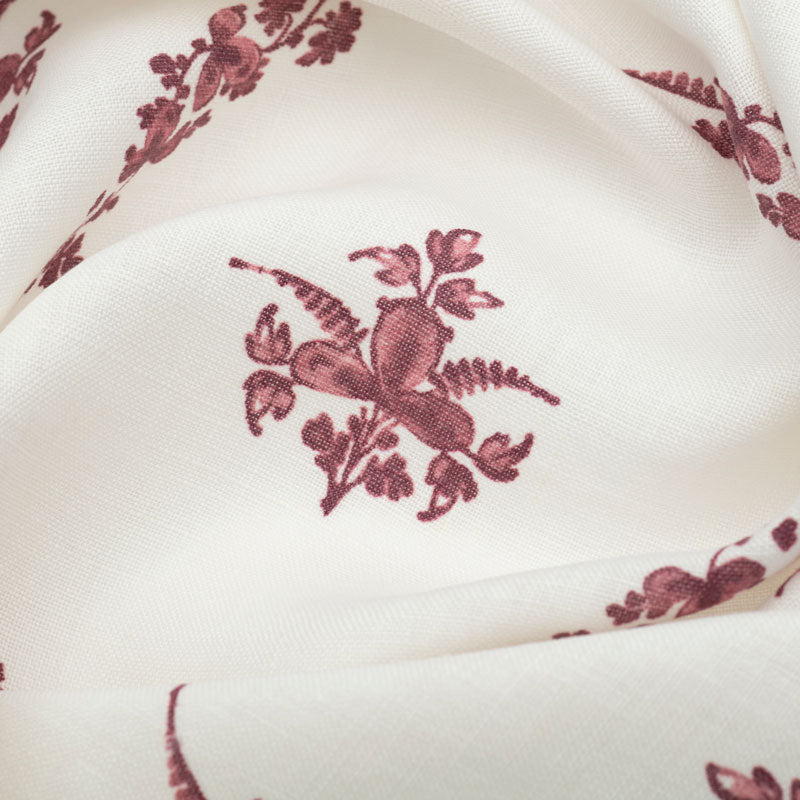 Trifolium Wreath Linen Table Runner - Raspberry on Ivory Floral Design for Farmhouse Dining & Wedding Decor