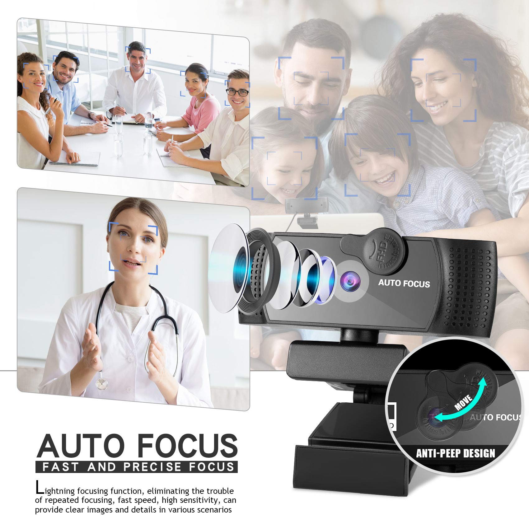 1080p Full HD Webcam with Built-in Microphone, Auto Focus & 120° Wide Angle - Tripod Stand & Privacy Cover Included for Zoom, Skype, FaceTime - Perfect for Video Conferencing, Online Classes & Remote Work