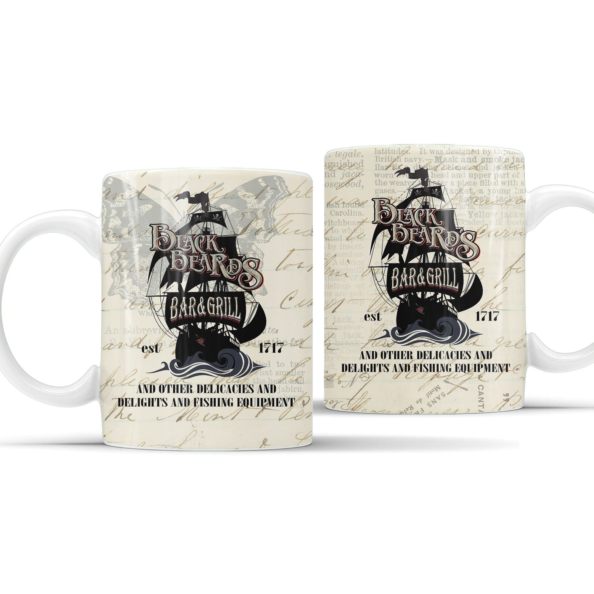 OZAON Blackbeard's Bar & Grill Est. 1717 Coffee Mug - Our Flag Means Death TV Series Inspired LGBT Novelty Cup - 11oz White Ceramic Mug for Coffee, Tea & Office Use