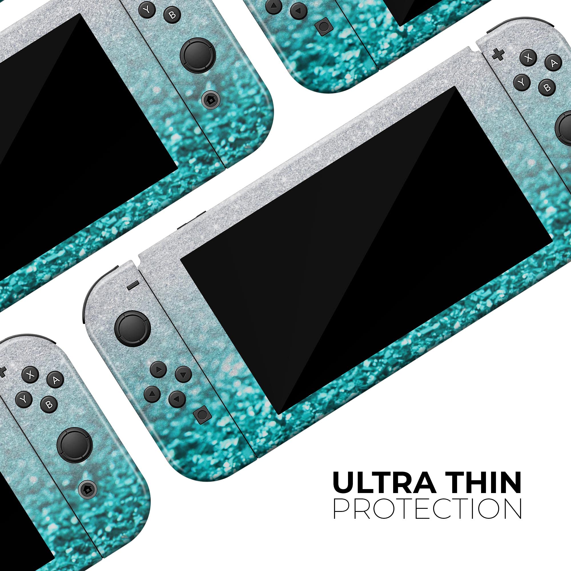 Nintendo Switch Joy-Con Protective Vinyl Wrap Cover - Scratch-Resistant, Removable Skin Decal in Aqua Blue & Silver Glimmer Fade - Compatible with Switch Joy-Con Only - Perfect for Gaming Protection and Customization