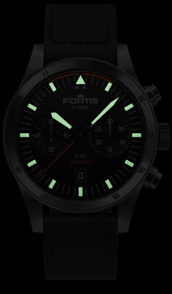 Fortis Flieger F-43 Bicompax Pilot Watch with Aviator Strap - Classic Men's Chronograph for Aviation & Everyday Wear