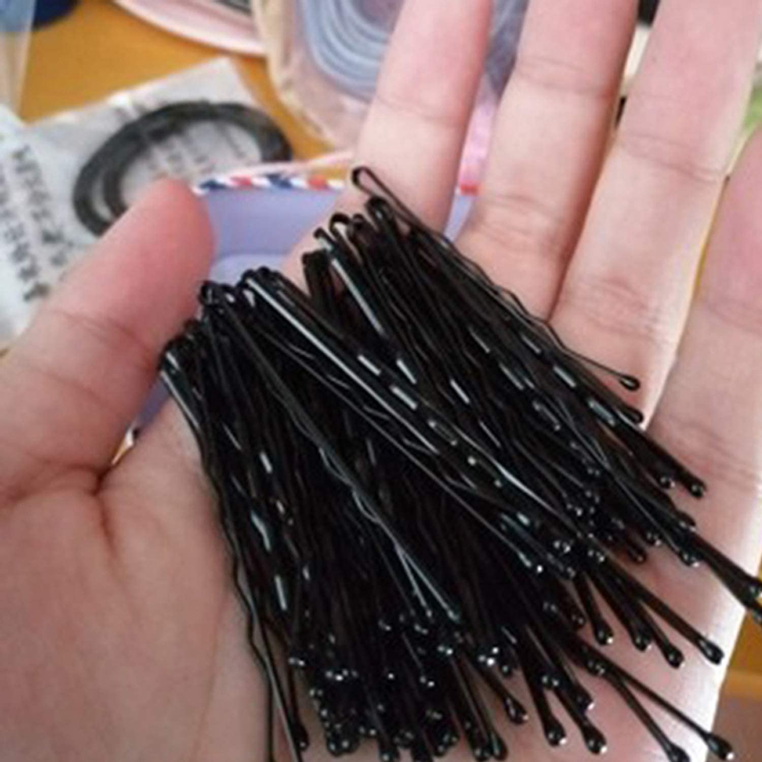 50 PCS Black Bobby Pins for Hair - Bulk Crimped Hairpins for Styling